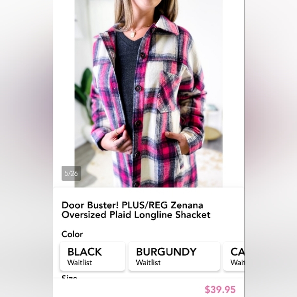 Zenana Burgundy Plaid Longline Shacket - Picture 1 of 8